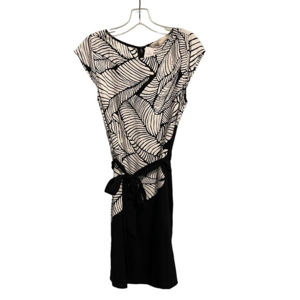 Ann Taylor Loft Women Black White Palm Leaf Print Sheath Dress 6 NWT 316672‎